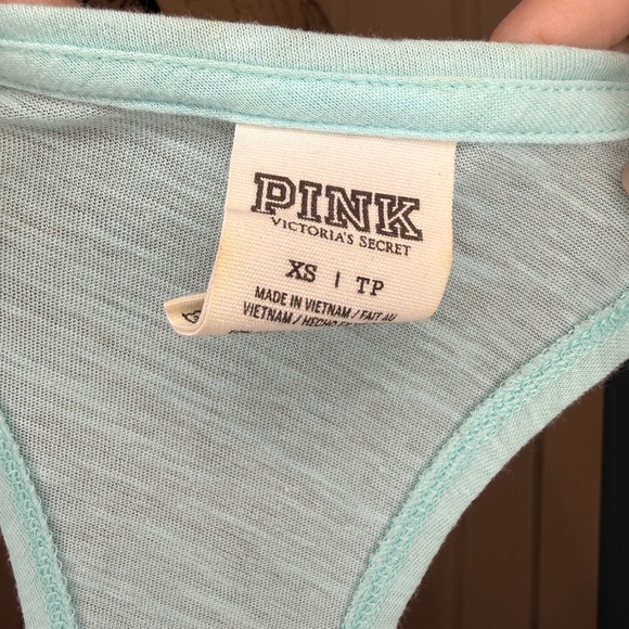 PINK Victoria's Secret Sequins Graphic Tank Top Aqua Blue Racerback Size XS - Picture 5 of 6